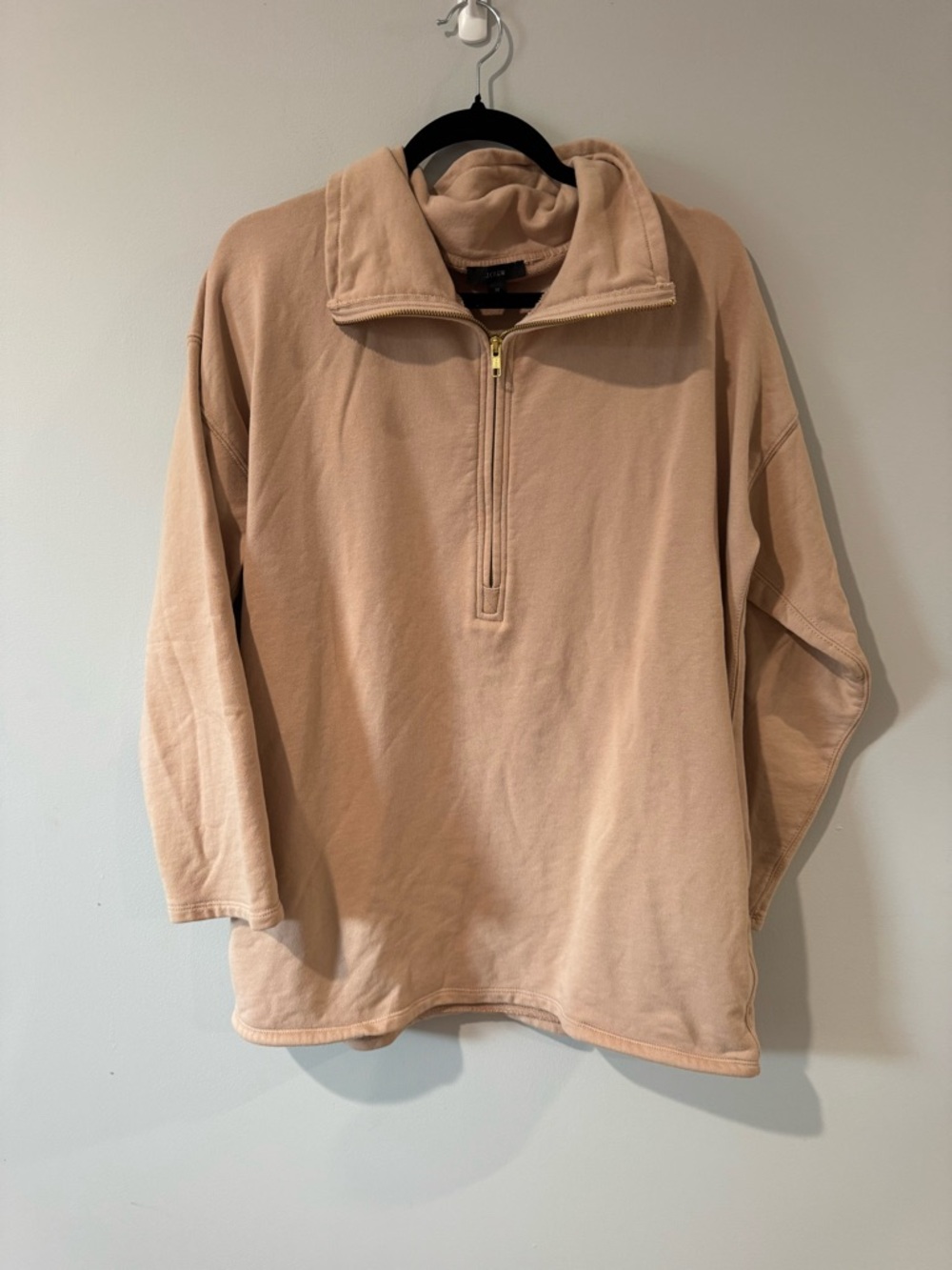 J.CREW Sweater Tunic Women's Medium Beige Half Zip University Terry Long